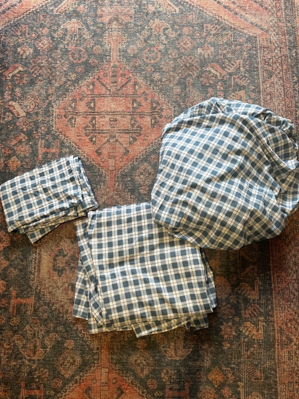 Blue Navy White Plaid Queen Sheet Set